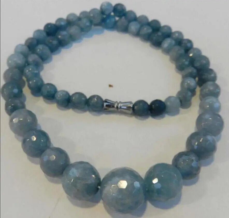 6-14mm Brazilian Aquamarine Faceted G Round Beads Necklace 17